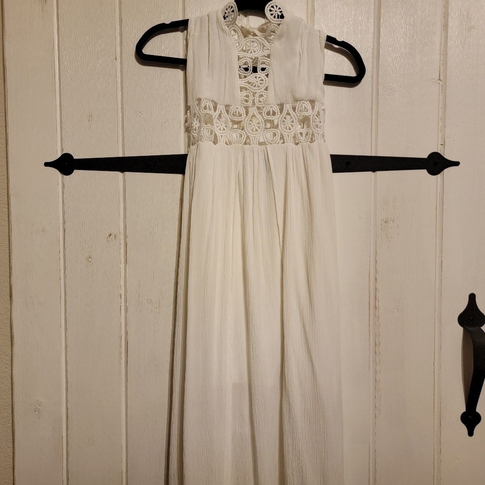 Womens Dress Halter Top Crochet Maxi White Size XL